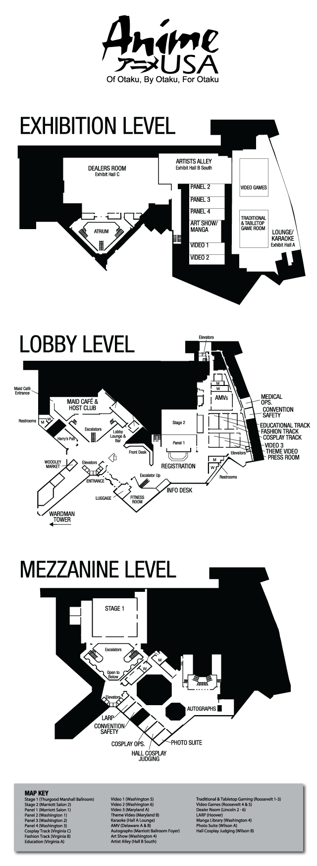 A full map of Anime USA 2014 in the Washington Marriott Wardman Park